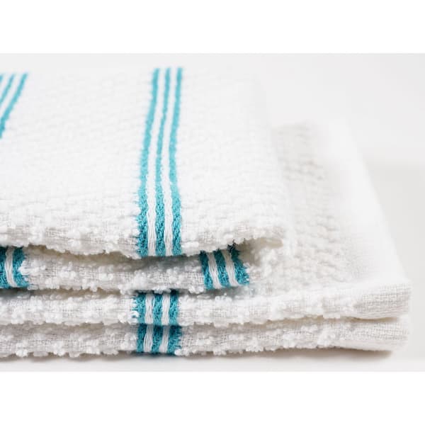 KAF Home Piedmont Terry Kitchen Towels, Teal, 100% Cotton, 16 x 26 in. Absorbent Terry Dish Towels, Set of 8, Blue