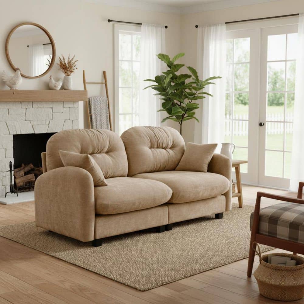 PMOB 74 in. Armrest 2-piece Chenille Loveseat Tufted Backrest Sectional Sofa in Caramel