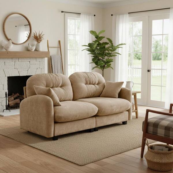 PMOB 74 in. Armrest 2-piece Chenille Loveseat Tufted Backrest Sectional Sofa in Caramel