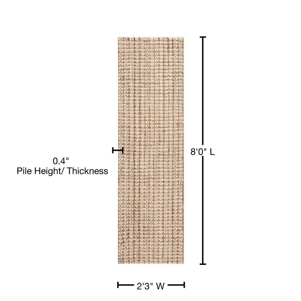 Ivory and Natural Hand-Knotted Jute Runner Rug, 2'3" x 8'
