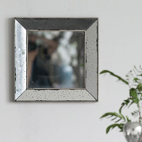 Silver 18 in W x 18 in. H Bohemian Square MDF Framed Mirror Wall Mirror Wall Decor Mirror Bathroom Vanity Mirror