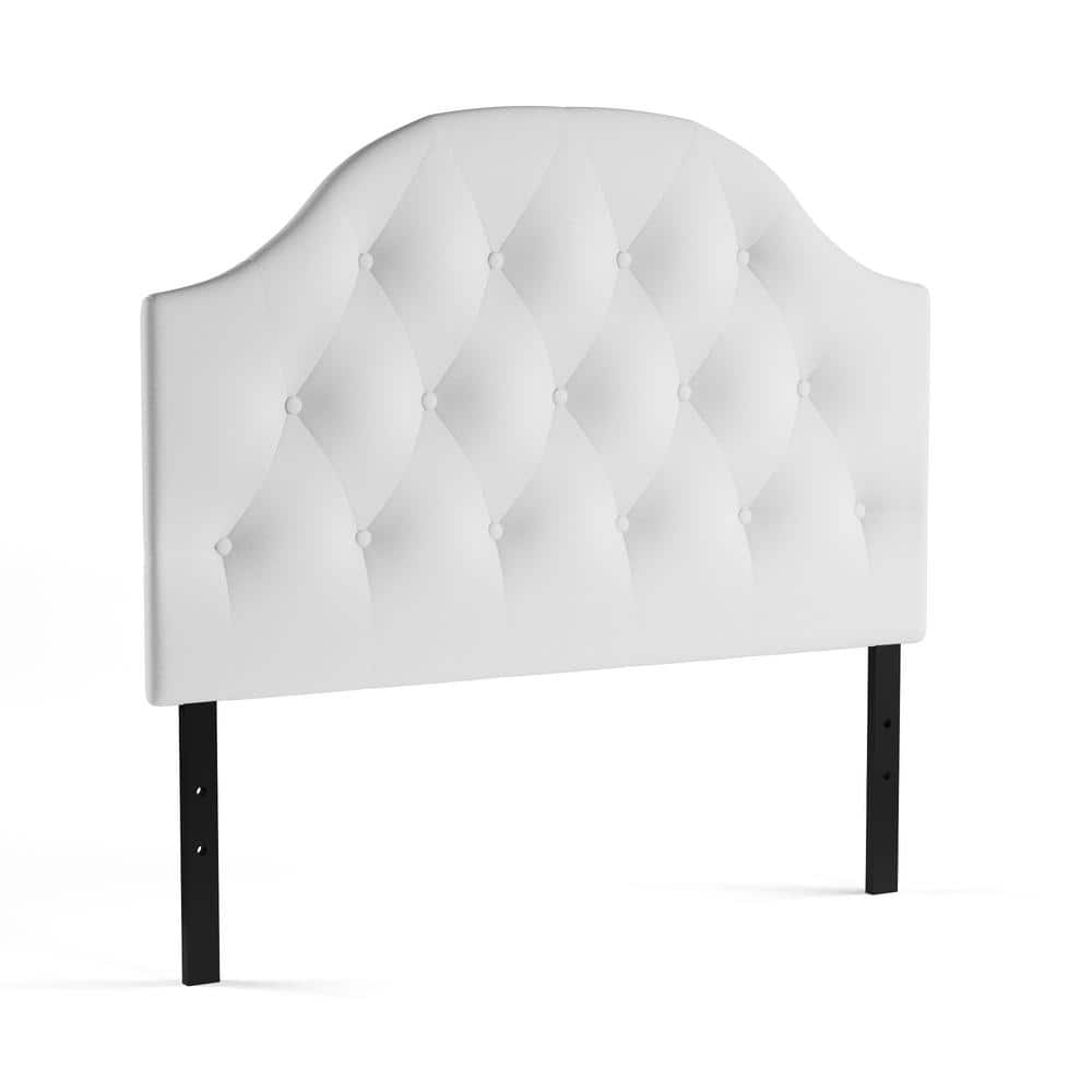 Queen White Faux Leather Tufted Scalloped Headboard