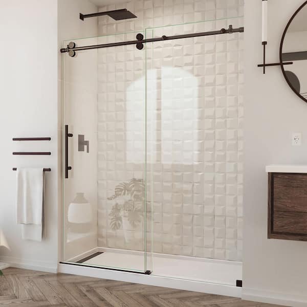 Enigma-XO 56-60 in. W x 76 in. H Fully Frameless Sliding Shower Door in Oil Rubbed Bronze