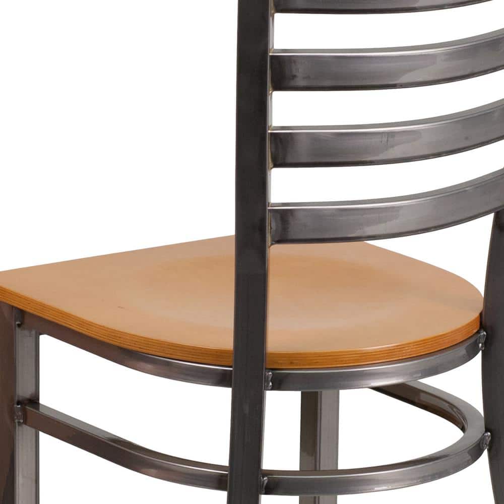Hercules Clear Coated Ladder Back Metal Chair with Natural Wood Seat
