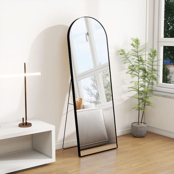 64 in. x 21 in. Full Length Arched Top Frame Bathroom Vanity Mirror with Floor Standing, Hanging or Leaning in Black