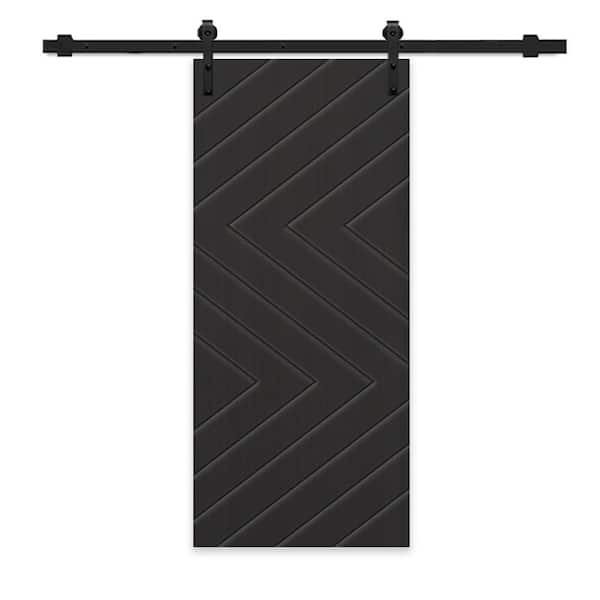 CALHOME 30 in. x 80 in. Black Painted Composite MDF Paneled Interior Sliding Barn Door with Hardware Kit