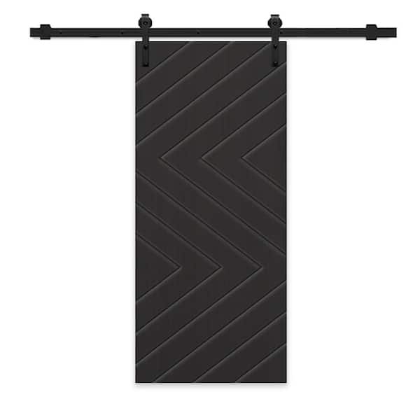 CALHOME 42 in. x 80 in. Black Stained Composite MDF Paneled Interior Sliding Barn Door with Hardware Kit