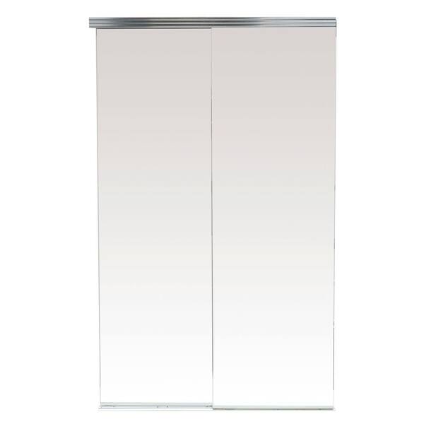 Impact Plus 36 in. x 96 in. Polished Edge Mirror Solid Core MDF Interior Closet Sliding Door with Aluminum Chrome Trim