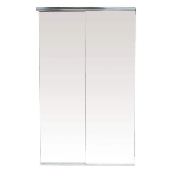 Impact Plus 48 in. x 80 in. Polished Edge Backed Mirror Aluminum Frame Interior Closet Sliding Door with Chrome Trim