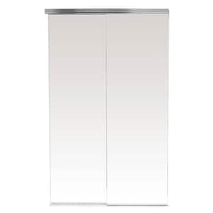 48 in. x 84 in. Polished Edge Backed Mirror Aluminum Frame Interior Closet Sliding Door with Chrome Trim