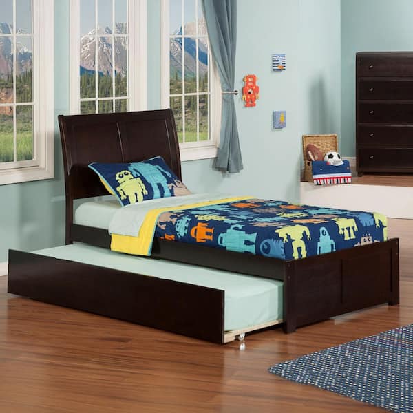 AFI Portland Espresso Twin Platform Bed with Flat Panel Foot Board and Twin Size Urban Trundle Bed