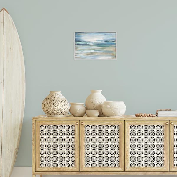 Gradient Ocean Waves by Carol Robinson Gray Framed Abstract Giclee Art Print 12 in. x 18 in.