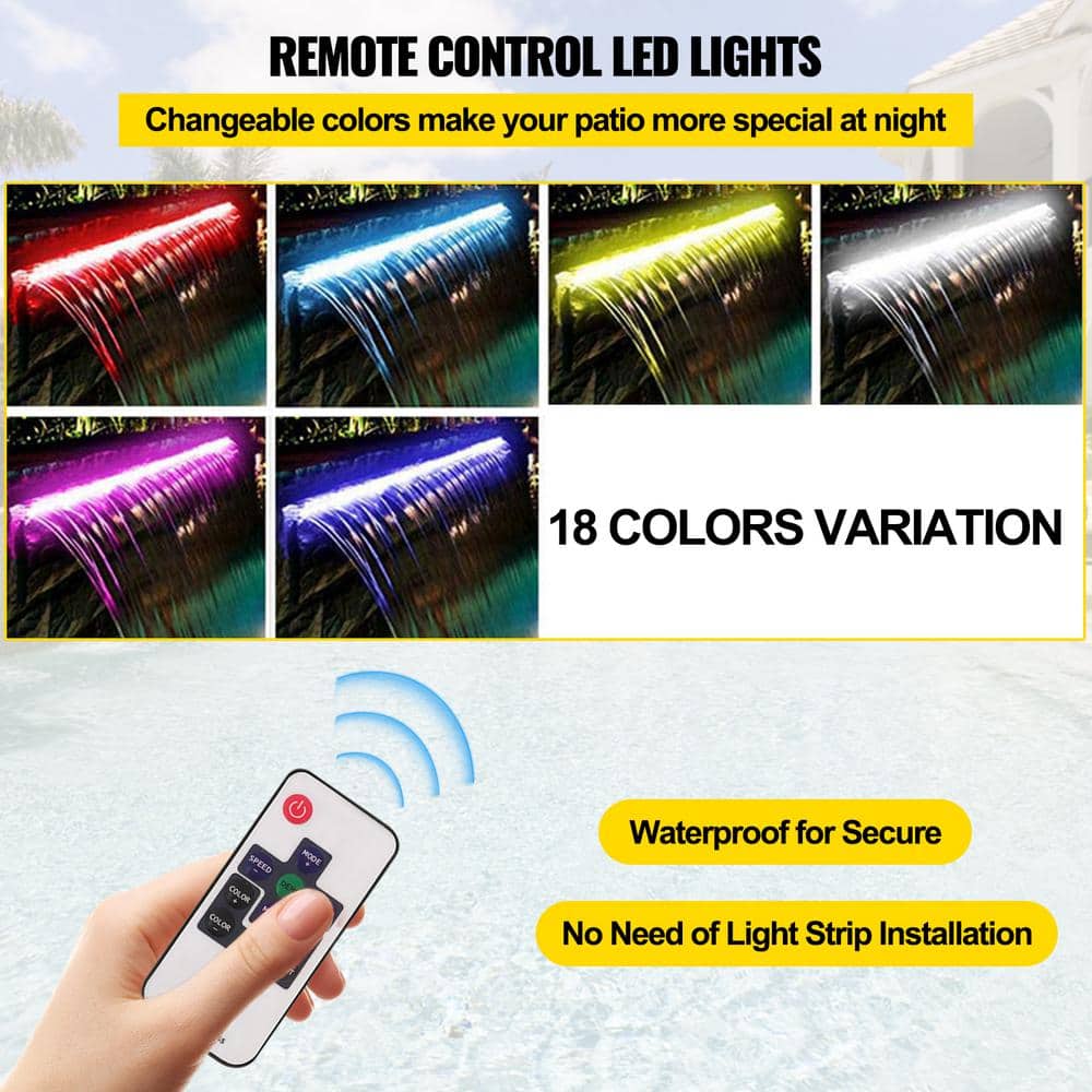 Stainless Steel Pool Waterfall with LED Strip Light