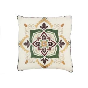 Spice Postage Stamp Ivory, Red, Green Polyester 18 in. x 18 in. Square Decorative Throw Pillow