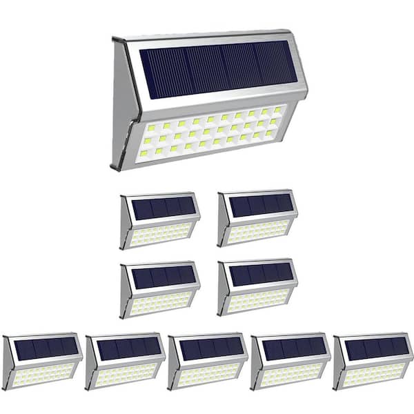 10-Pack 30 LED Solar Lights Outdoor Fence Lights Waterproof Solar Powered for Yard, Walkway, Stairs, Cool White Light