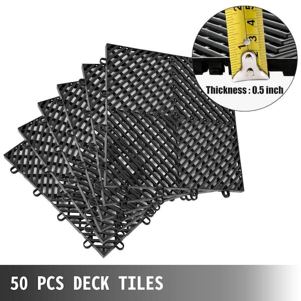 VEVOR 12 in. x 12 in. x 0.5 in. Drainage Tiles Compound Rubber Floor Tiles  for Pool, Shower, Deck Garage in Black (50-Pack) DJHZX50PBK0000001V0 - The  Home Depot