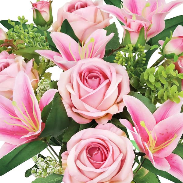 LIVING LUXURY 18 in. Pink Artificial Mixed Rose Stargazer