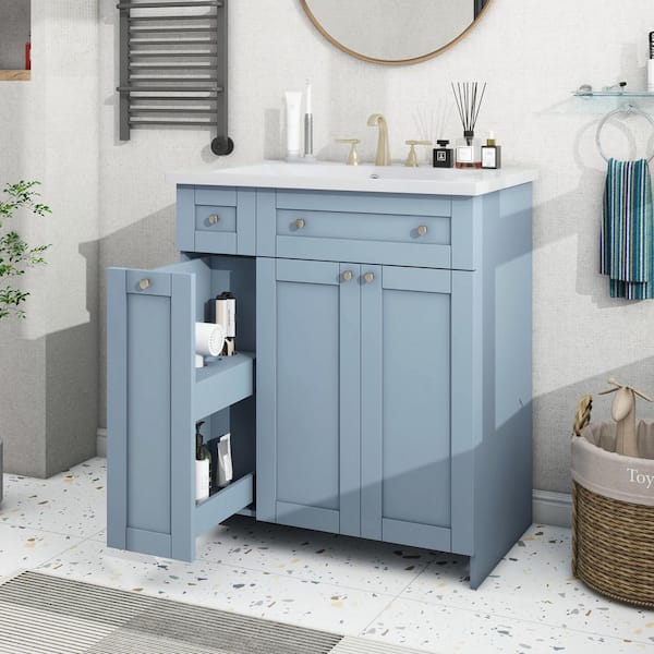 Magic Home Modular 30 in. Bathroom Vanity Freestanding Modular Storage Cabinet in Blue with Resin Integrated Sink in White