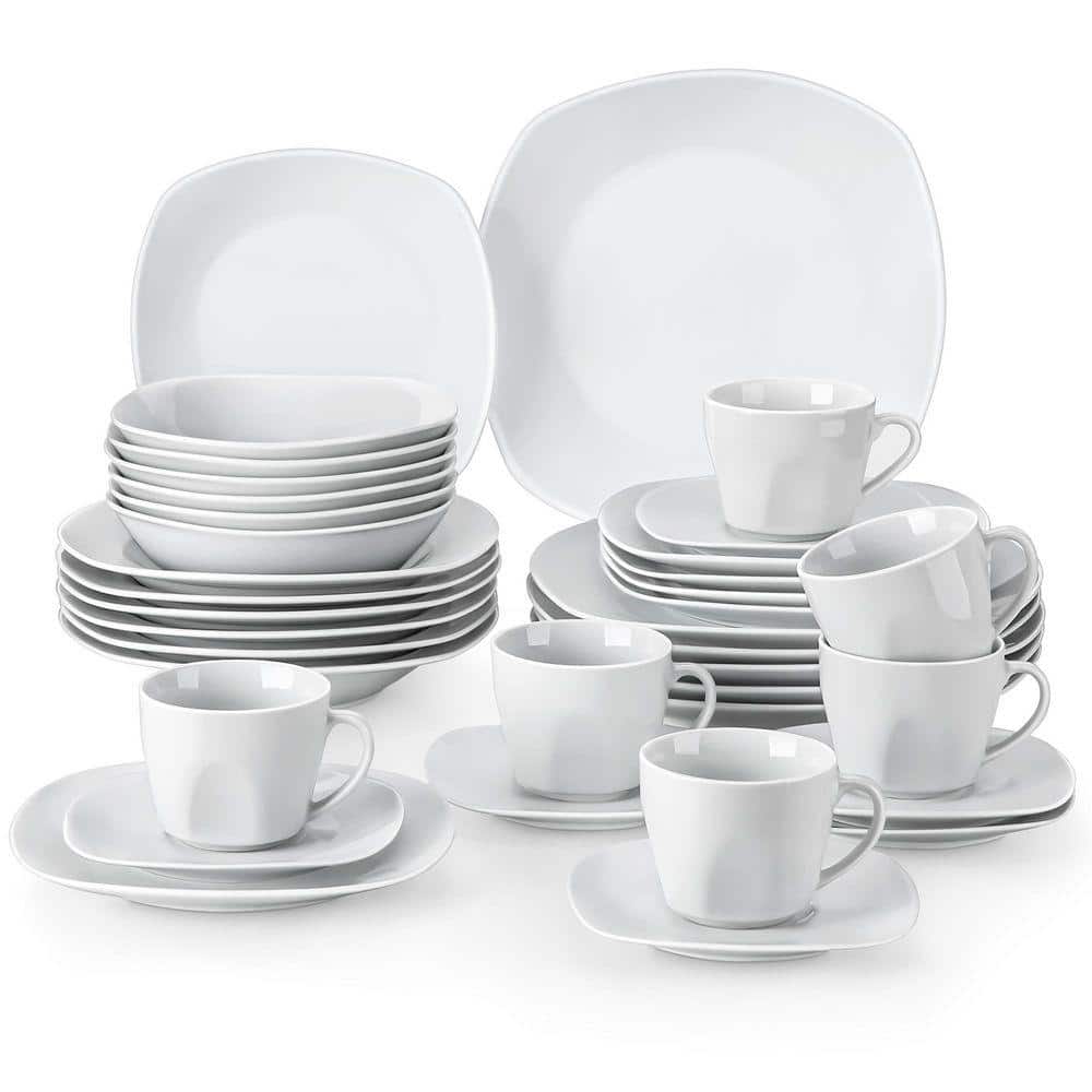 vancasso 36-Piece Gray-White Porcelain Dinnerware Set Service for