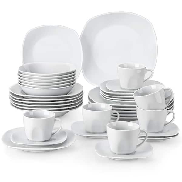 36-Piece Gray-White Porcelain Dinnerware Set Service for 6 Dining Set with Plates Cereal Bowls Coffee Cups and Saucers