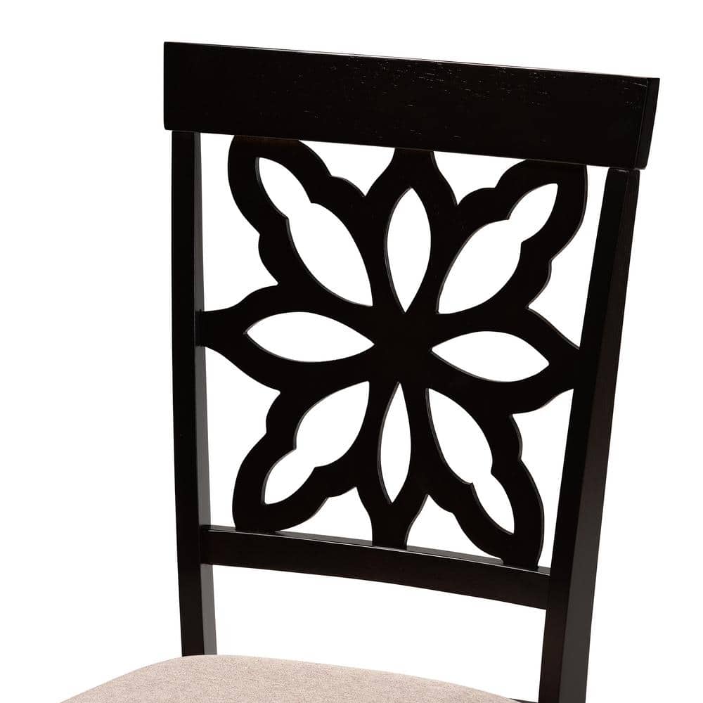 Dallas Dark Brown Wood and Sand Fabric 7-Piece Dining Set