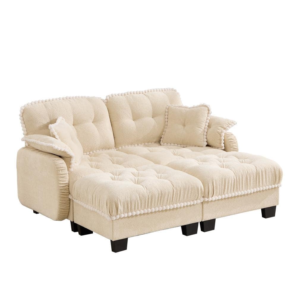 Chenille Cloud U-Shaped Loveseat Sofa with 4 Pillows, Movable Ottoman, Quilted Tufted Cushion, Ergonomic Design, Cream price history on PriceWatchPro