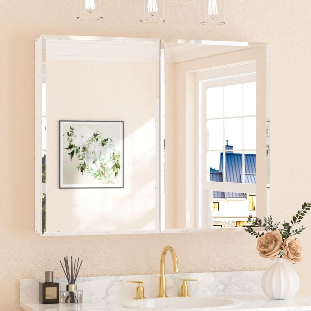 40 in. W x 32 in. H Rectangular Beveled Frameless Metal White Surface Mount/Recessed Medicine Cabinet with Mirror price history on PriceWatchPro