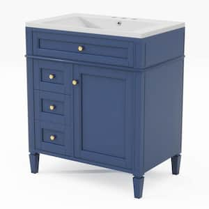 30.00 in. W x 18 in. D x 33.00 in. H Freestanding Bath Vanity in Blue with White Ceramic Top