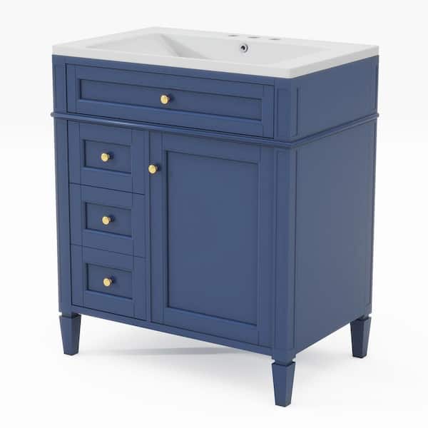 COWLOWN 30.00 in. W x 18 in. D x 33.00 in. H Freestanding Bath Vanity in Blue with White Ceramic Top