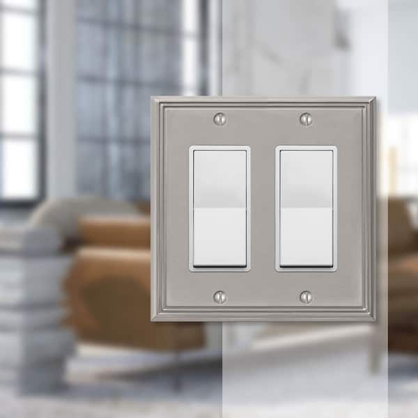 Rhodes 2 Gang Rocker Metal Wall Plate - Brushed Nickel