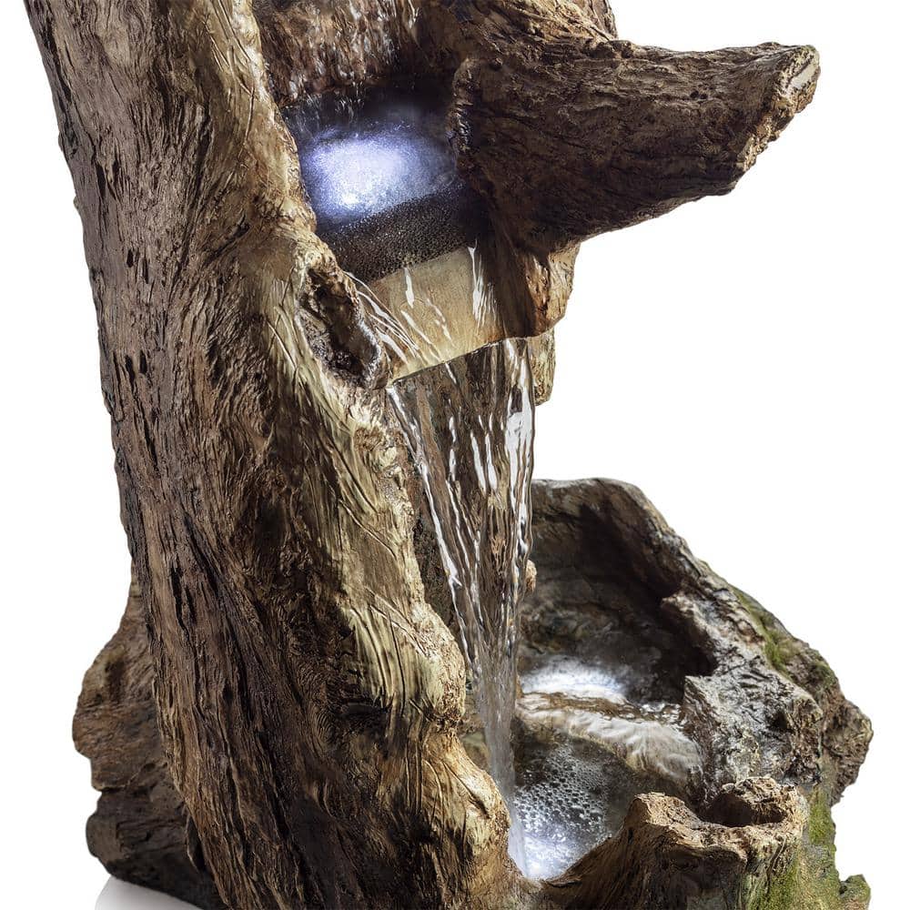 Curved Log Rainforest Waterfall Fountain with LED Lights
