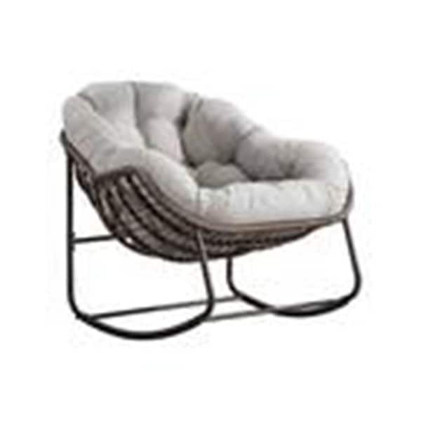 Tenleaf Dark Brown Metal Outdoor Rocking Chair with Beige Cushion