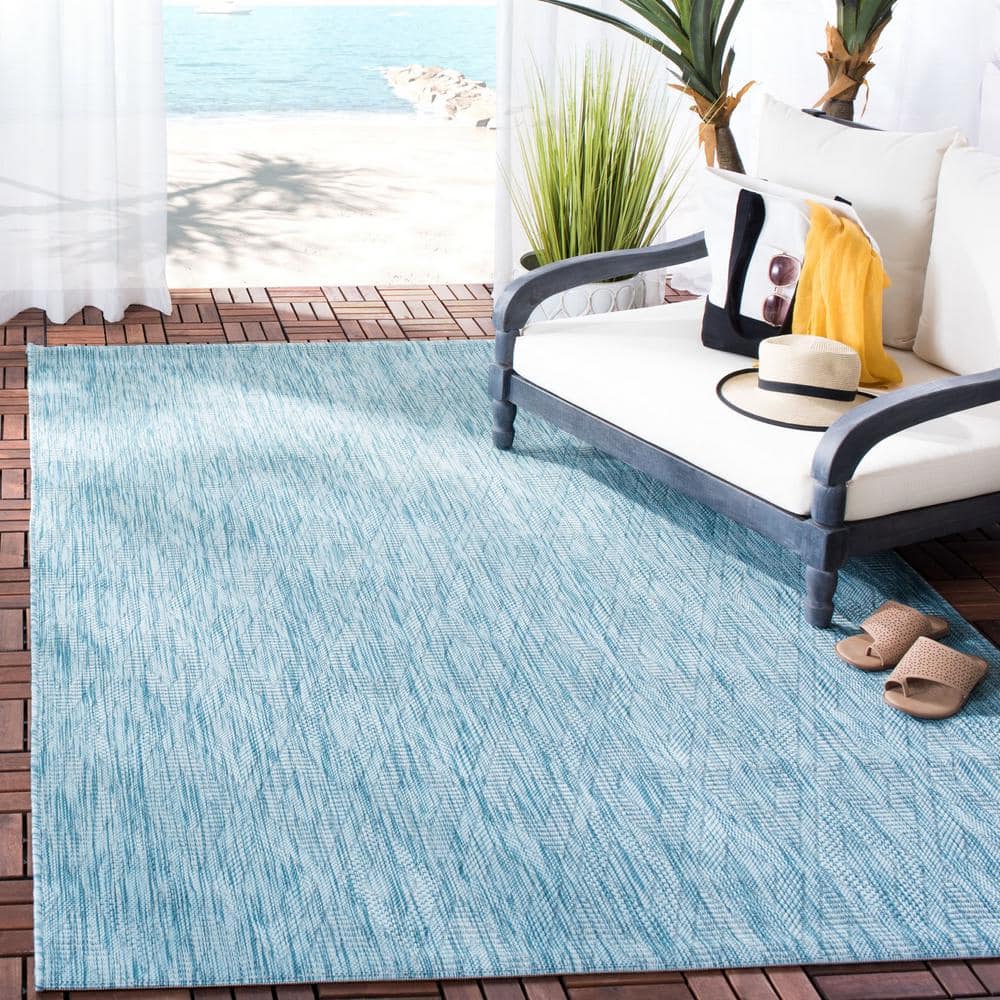 Aqua Diamond Weave 5'3" x 7'7" Synthetic Round Area Rug