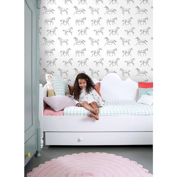 Burnett Off-White Horses Paper Strippable Wallpaper (Covers 56.4 sq. ft.)