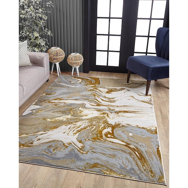 Clara Gold 5 ft. x 8 ft. Watercolor Contemporary Area Rug