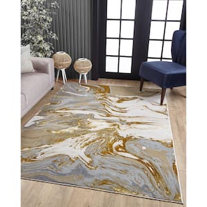Clara Gold 8 ft. x 10 ft. Watercolor Contemporary Area Rug