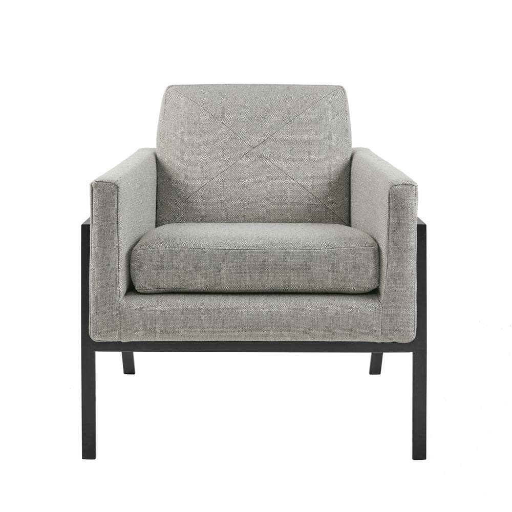 Gray Upholstered Barrel Accent Chair with Metal Frame