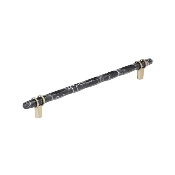 Carrione 10-1/16 in. (256mm) Center-to-Center Marble Black/Golden Champagne Bar Cabinet Pull
