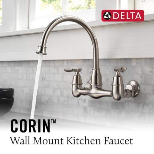 Corin Stainless Steel Wall Mount Kitchen Faucet with Dual Handles