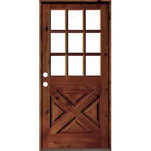 32 in. x 80 in. Knotty Alder Right-Hand/Inswing X-Panel 1/2 Lite Clear Glass Red Chestnut Stain Wood Prehung Front Door