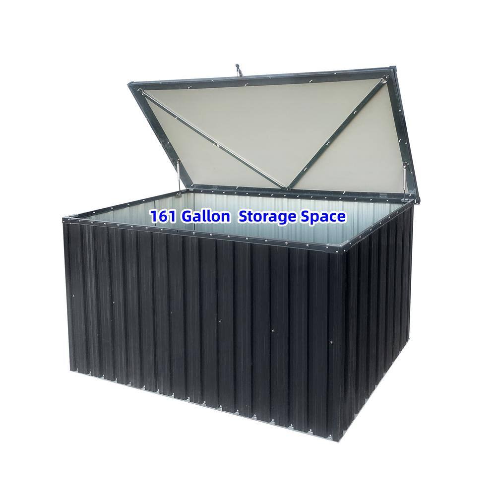 Classic Black Small Metal Outdoor Storage Ottoman Bench with Hydraulic Rod,