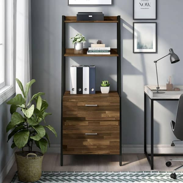 Shayfield Light Hickory Bookcase File Cabinet with 2-Drawers