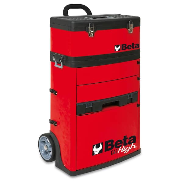 Beta 21 in. Mobile Tool Utility Cart with 3 Slide-Out Drawers and Removable Top Box with Carry Handle in Red