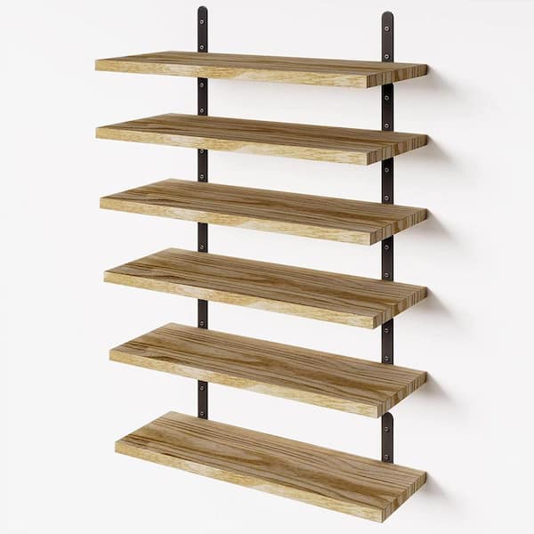 Unbranded 15.8 in. W x 5.9 in. D Carbonized Black Floating Decorative Wall Shelf, Set of 6
