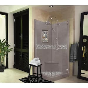 Del Mar Grand Hinged 38 in. x 38 in. x 80 in. Left-Hand Corner Shower Kit in Wet Cement and Satin Nickel Hardware