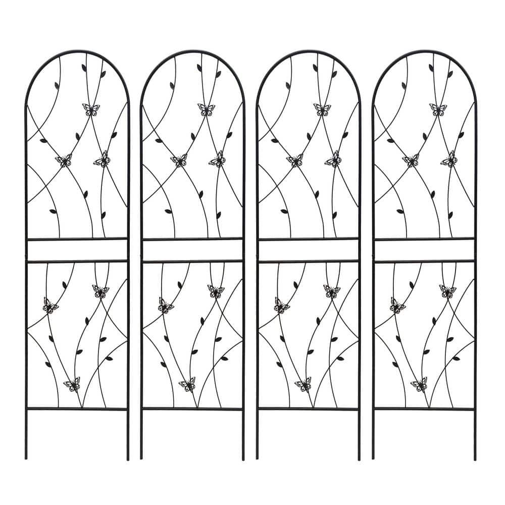 Black 80 in. L x 71 in. H 4 Pack Metal Garden Trellis, Rustproof Trellis with Butterfly Deco for Outdoor Flower Support price history on PriceWatchPro