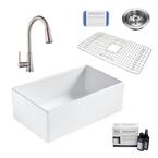 Bradstreet II All-in-One Farmhouse Fireclay 30 in. Single Bowl Kitchen Sink with Stainless Faucet and Drain
