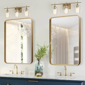 22 in. W x 32 in. H Rectangular Metal Deep Framed Modern GoldWall Bathroom Vanity Mirror 2 PCS