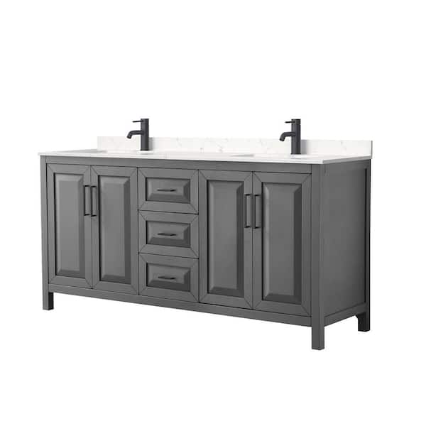 Wyndham Collection Daria 72 in. W x 22 in. D x 35.75 in. H Double Bath Vanity in Dark Gray with Carrara Cultured Marble Top