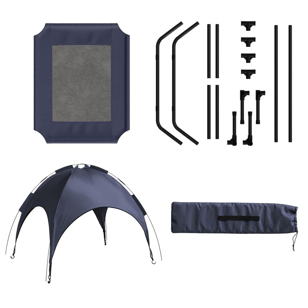 Medium Navy Blue Elevated Outdoor Waterproof Dog Bed with Canopy